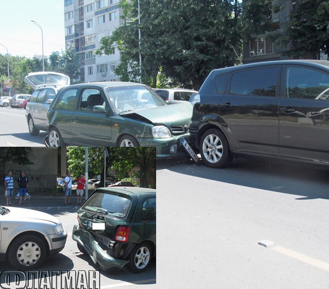 Три коли се нанизаха във верижна катастрофа на бул. "Тракия" в ж.к. "Славейков" (СНИМКИ)