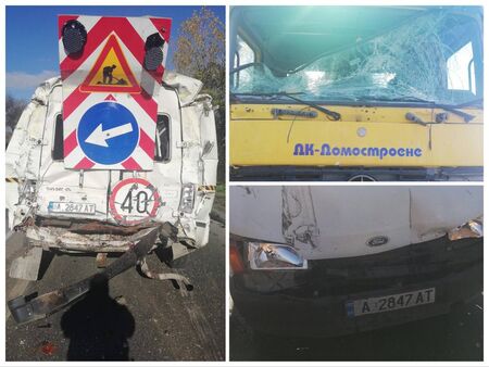 Водач на бетон-помпа се заби в микробус и камион на пътя Бургас- кв. Сарафово