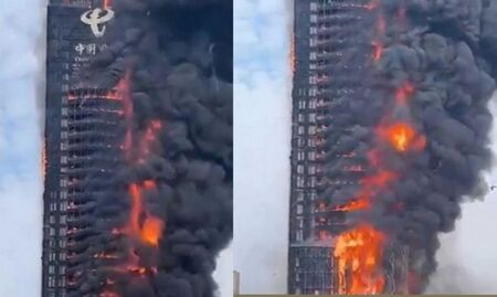 Ужасяващ пожар изпепели небостъргач в Китай