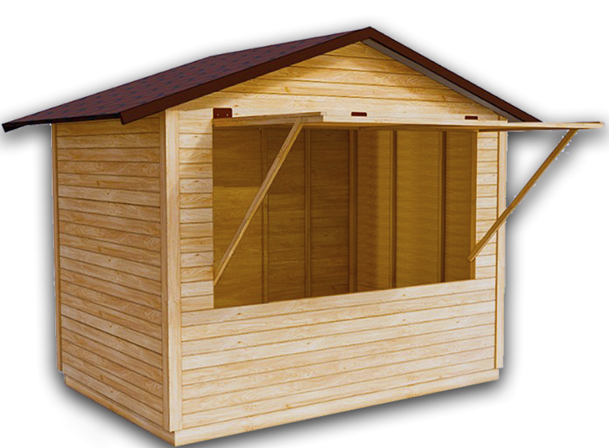 Дървен преносим павилион с външна дървена обшивка , скатен покрив метална керемида