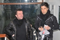 Националният селекционер Лотар Матуес и Илия Груев в кафето на ст.Лазур в настроение преди мача