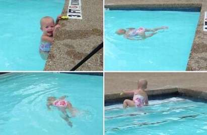 16-месечно бебе плува като русалка