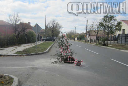 Отворена шахта, а по средата – забит клон, така „обезопасяват” главния път за Турция