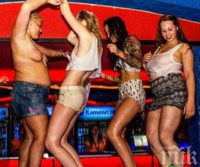 Бесен разгул в Слънчев бряг! Туристки танцуват голи в лесбо парти