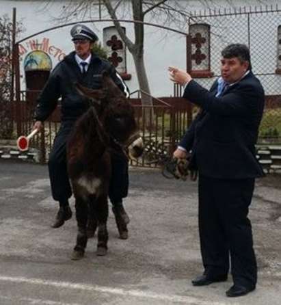 Вижте най-уникалния катаджия в България. Патрулира с магаре, подарено му от министър Бъчварова