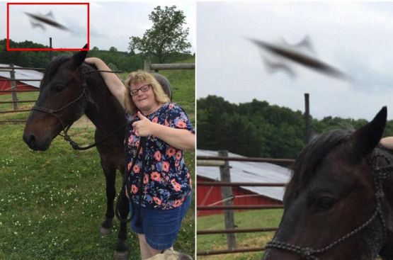 Жена снима дъщеря си с кон, а на снимката се вижда НЛО