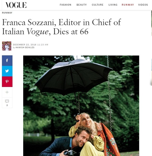 Почина Франка Созани, 28 г.главен редактор на италианския VOGUE