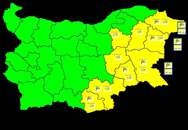Жълт код за силен вятър и поледици е обявен за Бургаска област