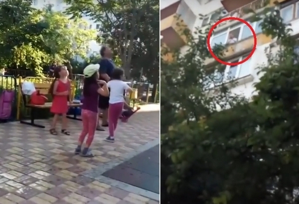 Шокиращо видео: Деца пищят от болка и уплаха, мъж ги уцели с вряща бомба от балкона си
