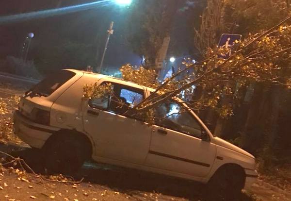 Грозно! Силната буря потроши кола в центъра на Бургас, сеирджии се подиграват на собственика в мрежата (СНИМКИ)