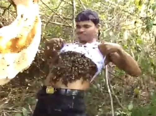 Индиец "приюти" рояк пчели под потника си (ВИДЕО)