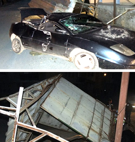 FIAT „камикадзе” отнесе товарната рампа на фурна за хляб, водачът избяга с колата и се укри в гората (СНИМКИ/ВИДЕО)