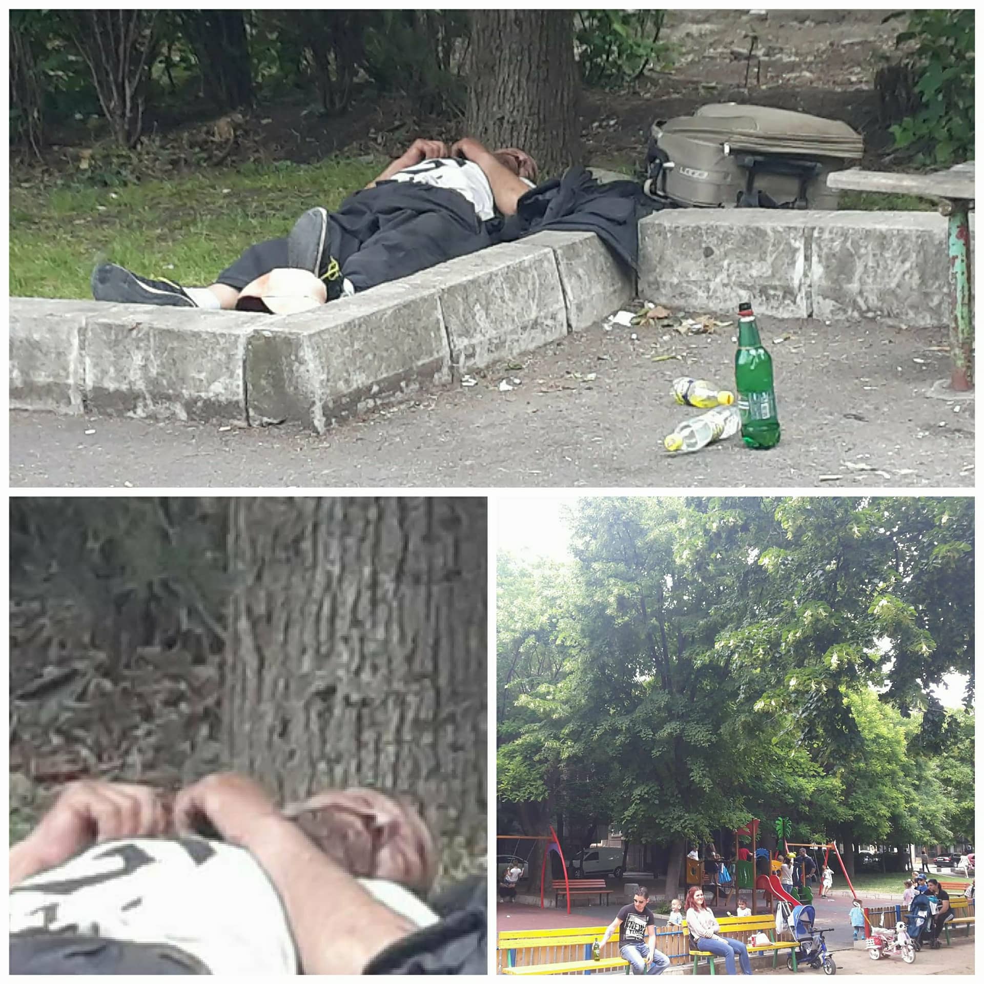 Този мъртвопиян несретник спи в парк под носа на МВР в Бургас, шокира майки и деца