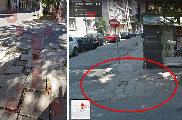 Тротоар в центъра на Бургас е с минирани плочки при дъжд и така поне от 3 години на ул. „Гладстон“,(СНИМКИ)