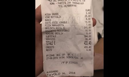 Риба, две чинии спагети в Рим и сметка от 430 евро