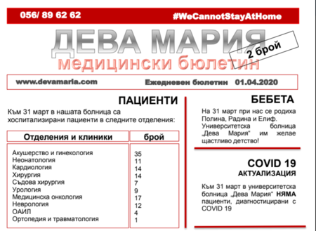 УМБАЛ "Дева Мария" на 31 март: Родиха се три бебета, вижте ежедневна статистика по отделения