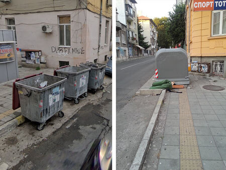 Сигнал до Флагман.БГ: Контейнер за смет блокира тротоара на централна улица в Бургас