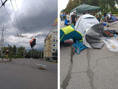 Ураганен вятър в София разтури палатковите лагери на Орлов мост и пред Ректората