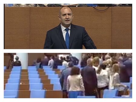 Скандален старт: Президентът държи реч в парламента, управляващите напускат, БСП крещят „оставка“