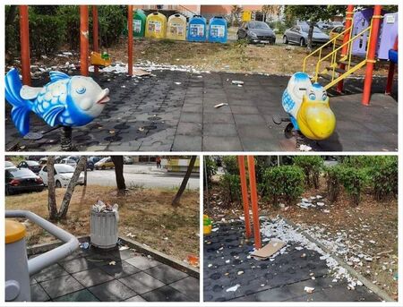 Детска площадка в жк. „Зорница” тъне в боклуци, ученици мятат фасове, а психично болни пият по пейките