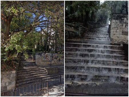 Нова „атракция“ в Плевен! Стълбите до бившия Учителски институт се превърнаха в 30-метров водопад