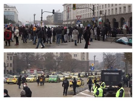 Протести срещу новите ковид-ограничения и нелегалните превозвачи блокираха центъра на София