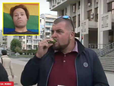 Мартин Пенчев гризе краставици, иронизирайки организатора на гей парада в Бургас