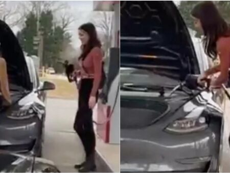 Вижте как две млади жени се опитват да заредят Tesla с бензин