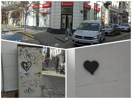На прясно боядисаните фасади в центъра на Бургас първо се поставя сърце, а след това изгрява лика на Ернесто Гева́ра де ла Серна - Че Гевара