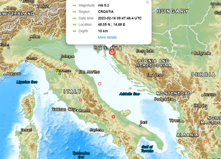 Земетресение с магнитуд 5,3 удари Хърватия