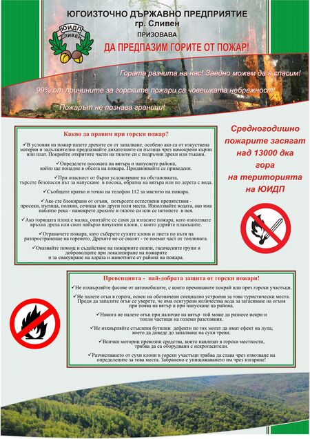 ЮИДП с призив: Превенцията – най-добрата защита от горски пожари!