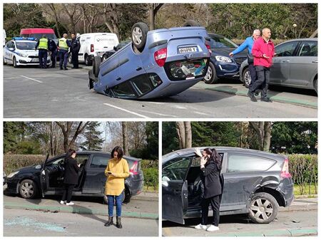 В пътния инцидент са участвали три автомобила, жената с жълтата блуза е карала Хондата