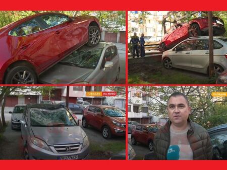 Абсурд! Кола прелетя от паркинг в Пловдив и кацна върху друга