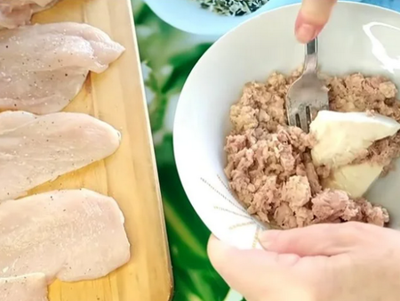 Рецепта за пълнено пиле с топено сирене и риба тон Опитайте