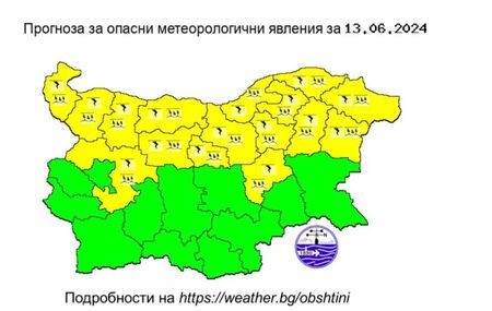 Времето се разваля: За кои области обявиха жълт код за обилни валежи с гръмотевици (КАРТА)