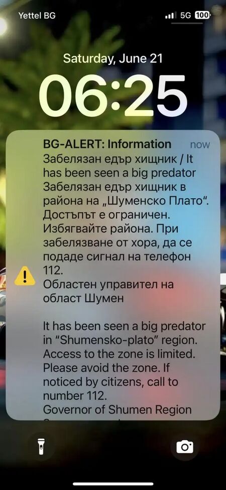 Това нормално ли е? BG Alert се включи в 6:25 часа тази сутрин, за да предупреди за избягалата пума