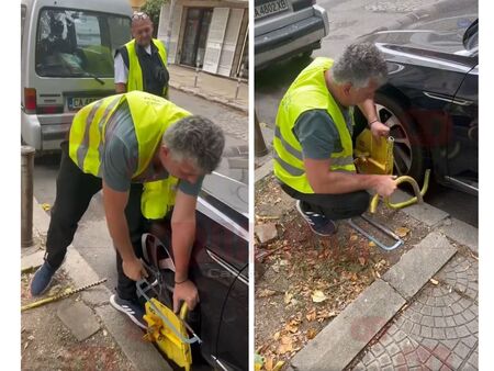 Парадокс! Вижте как служители от Центъра за градска мобилност махат скоба с ножовка!
