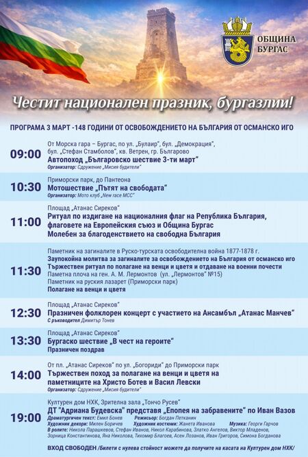 Ето как Бургас ще отбележи 148-та годишнина от Освобождението
