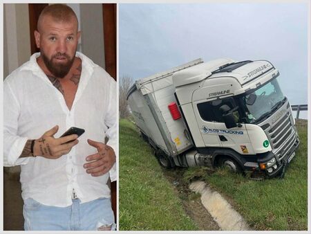 Камион се озова в канавката на АМ "Тракия", Динко от Ямбол се намеси