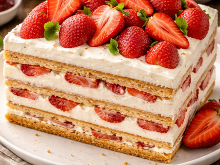 Бисквитена торта с маскарпоне и ягоди - лесен десерт без печене