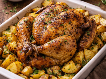 Печено пиле с картофи - идеално ястие за семейна вечеря