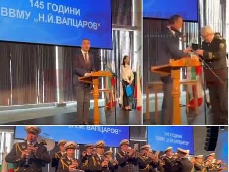 Началникът на ВВМУ “Никола Вапцаров” адмирал проф. Калин Калинов избра Бургас за отбелязването на 145 години от създаването на ВУЗ-а. Димитър Николов го награди