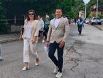 Кметът на община Царево Марин Киров с председателя на ОбС Таня Янчева отиват към нестинарската жерава