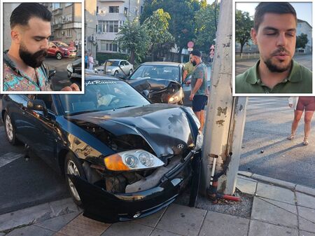 Извънредно! Тежка катастрофа до Подземната улица в Бургас, два Хюндая се помляха